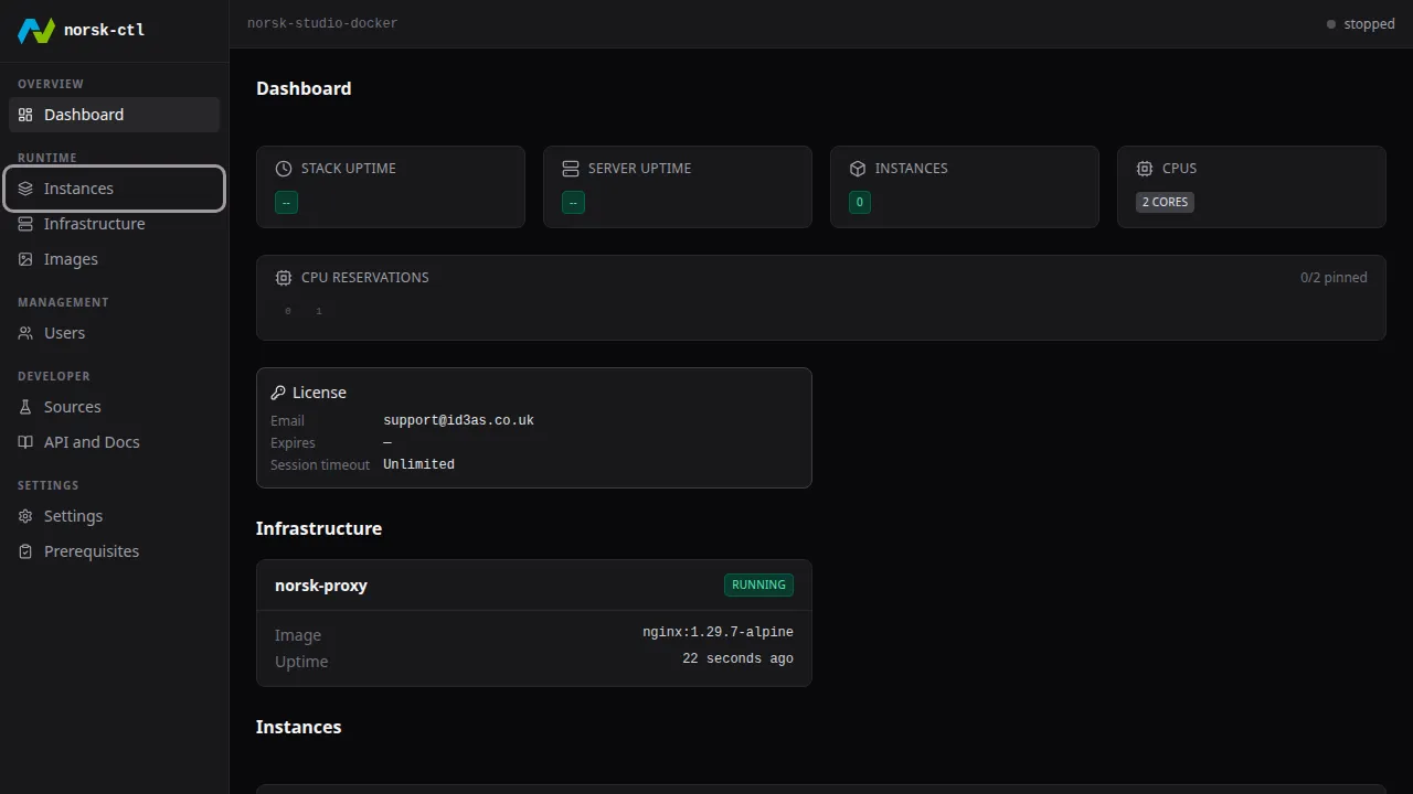 Click Instances in the sidebar
