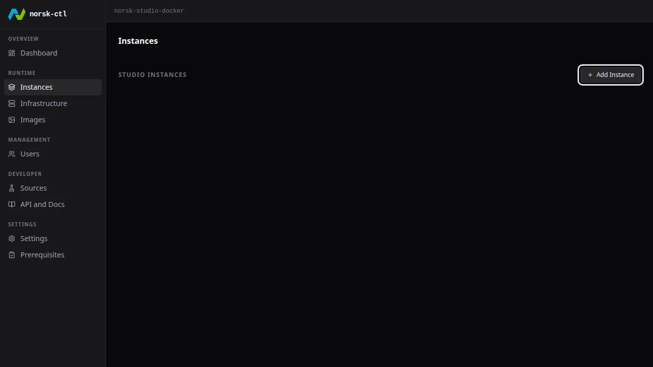 The empty Instances page