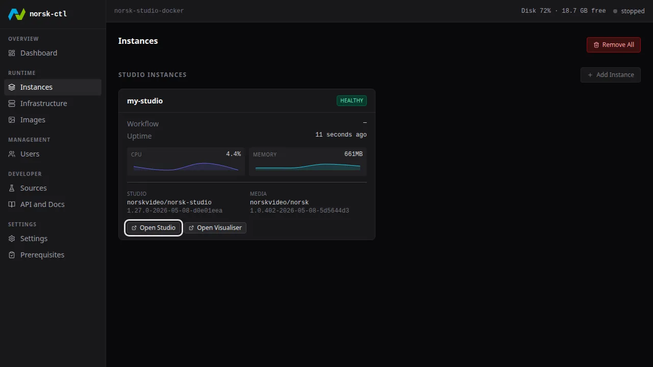 Running instance card