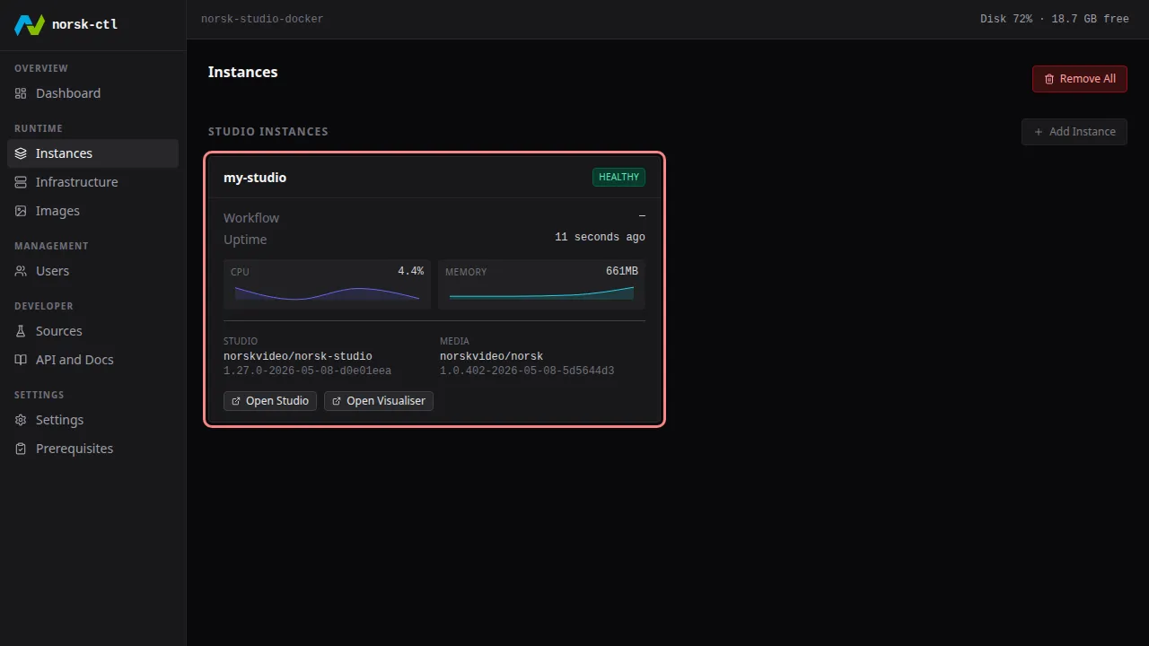 Click the instance tile to open its details