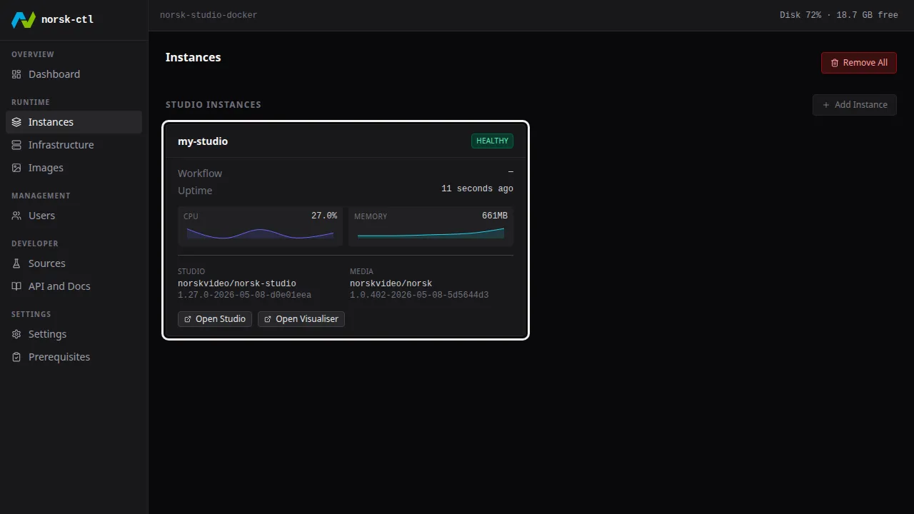 Click the instance tile to open its details
