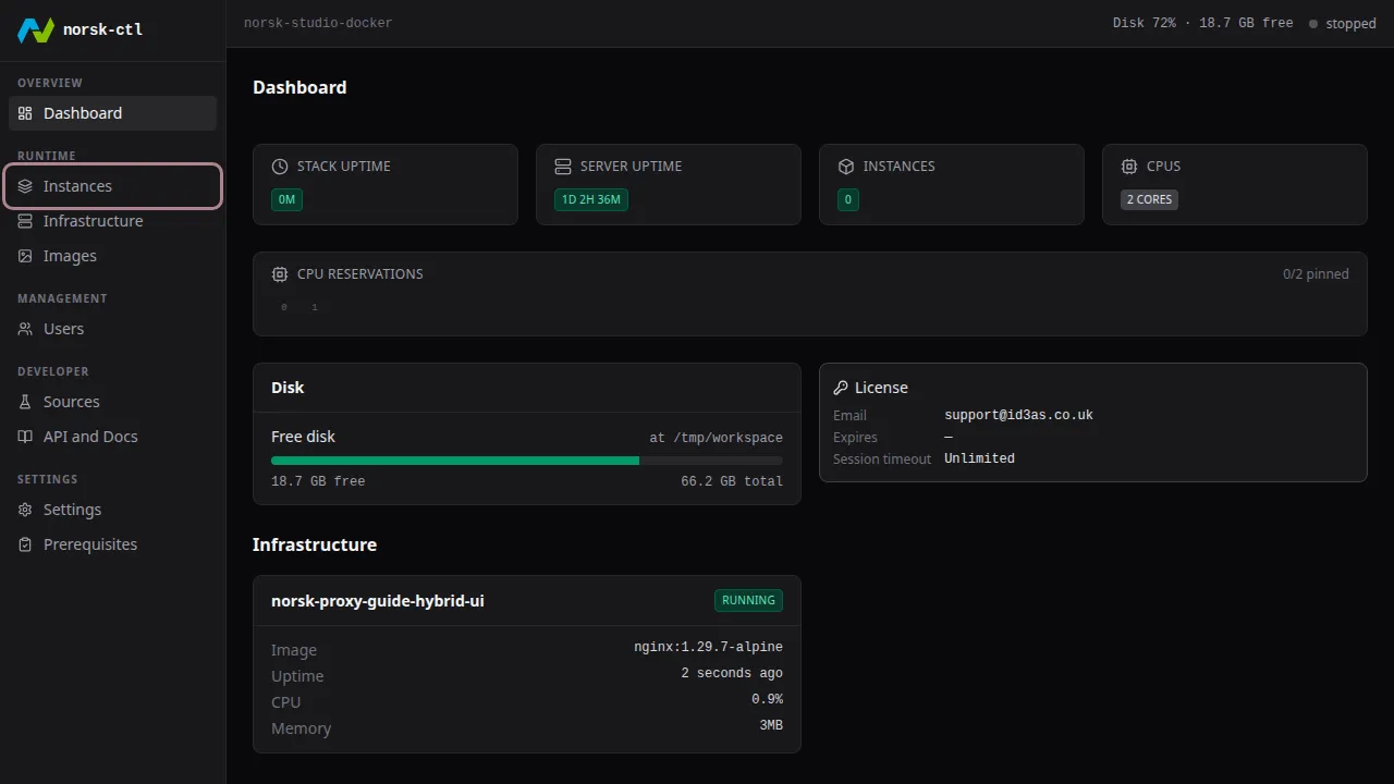 Click Instances in the sidebar