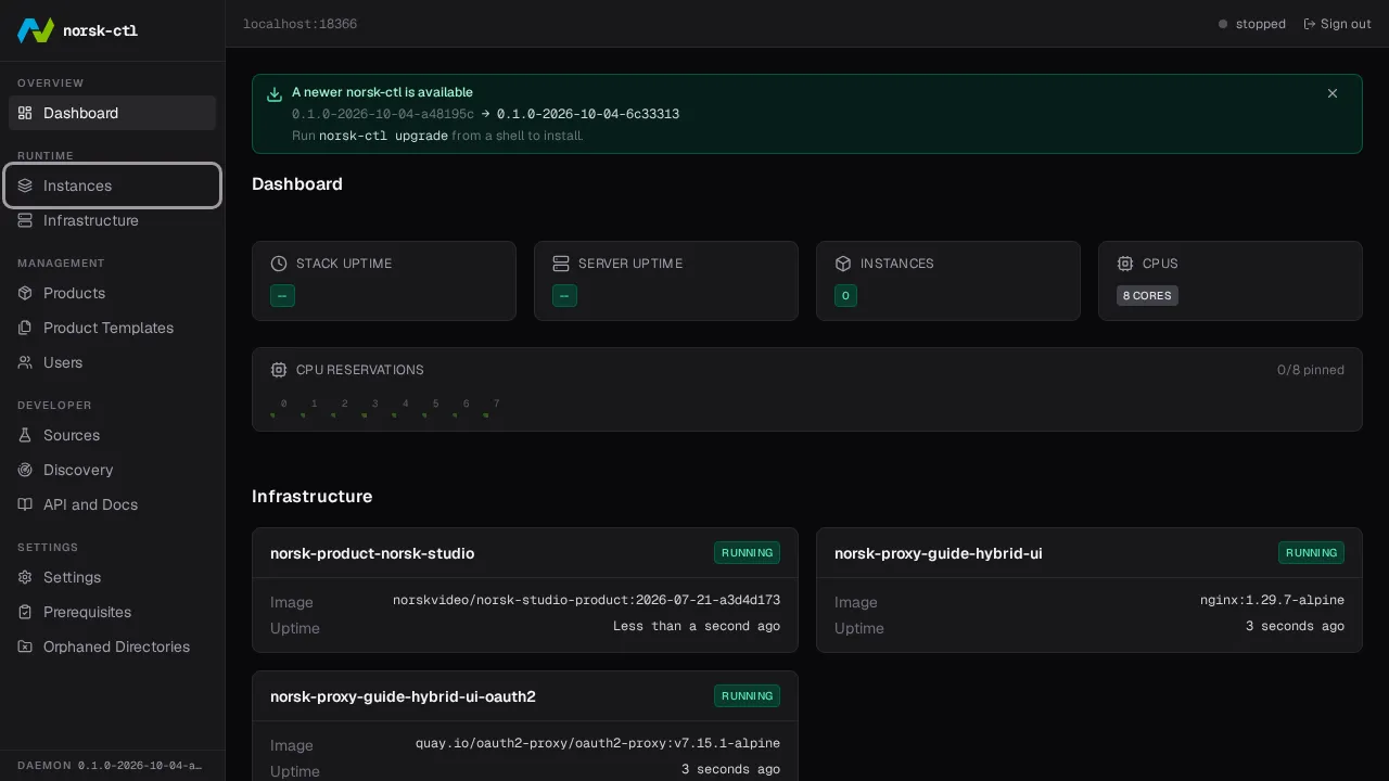 Click Instances in the sidebar