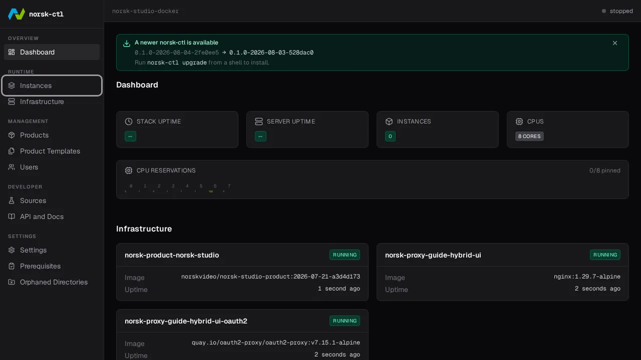 Click Instances in the sidebar