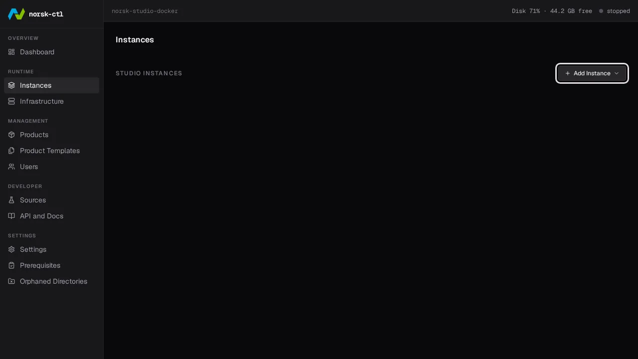 The empty Instances page