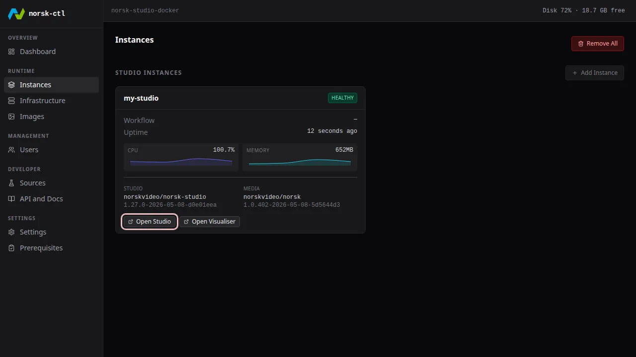 Running instance card