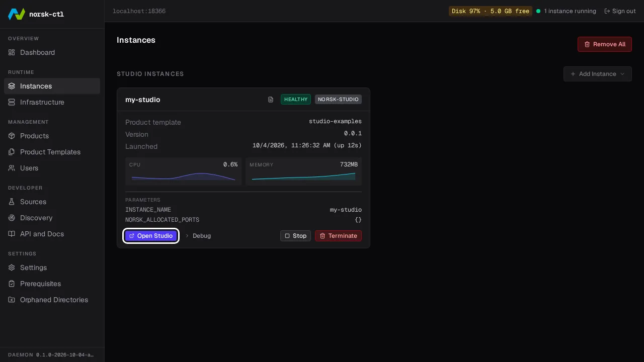 Running instance card