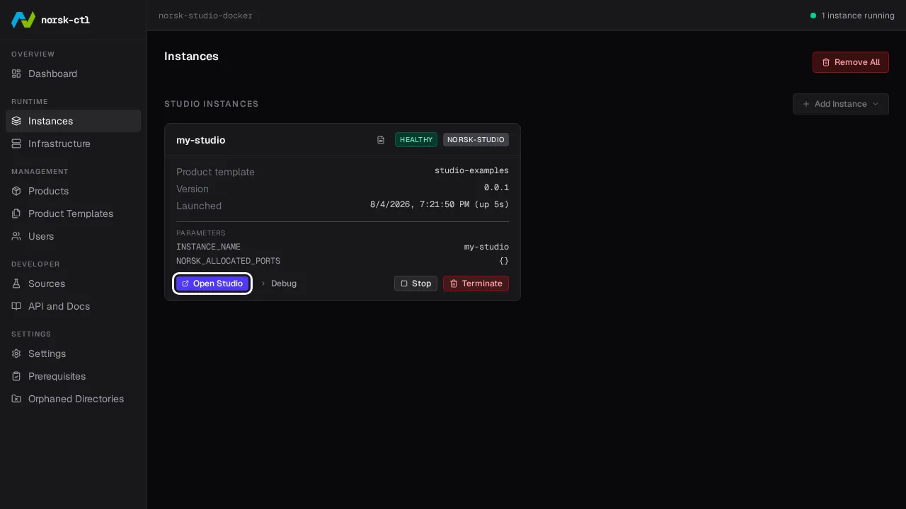 Running instance card