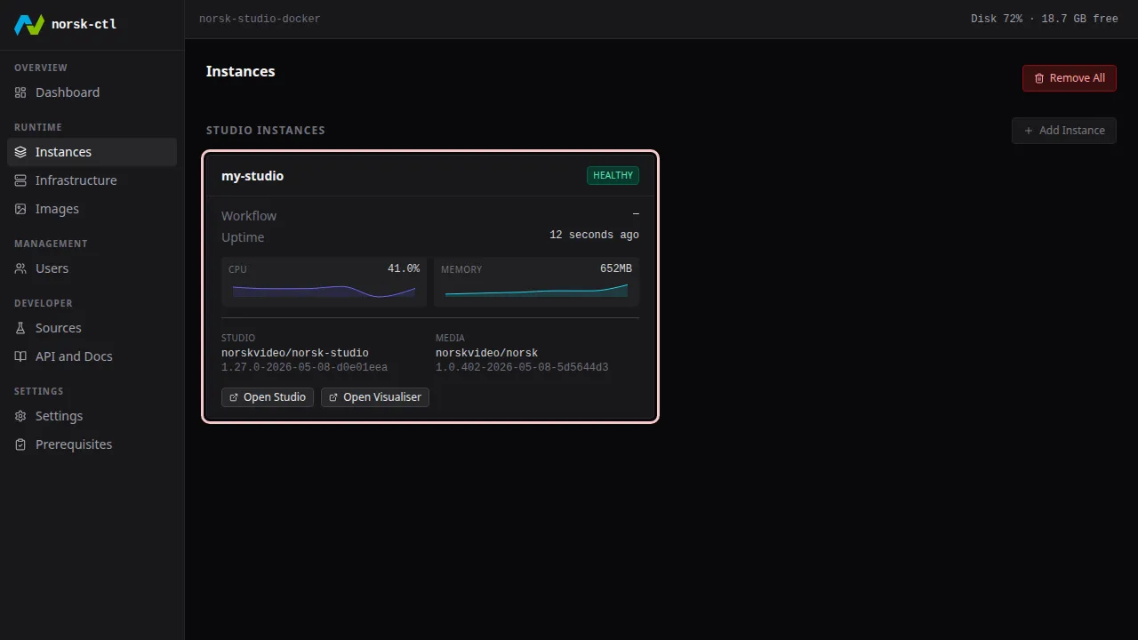 Click the instance tile to open its details