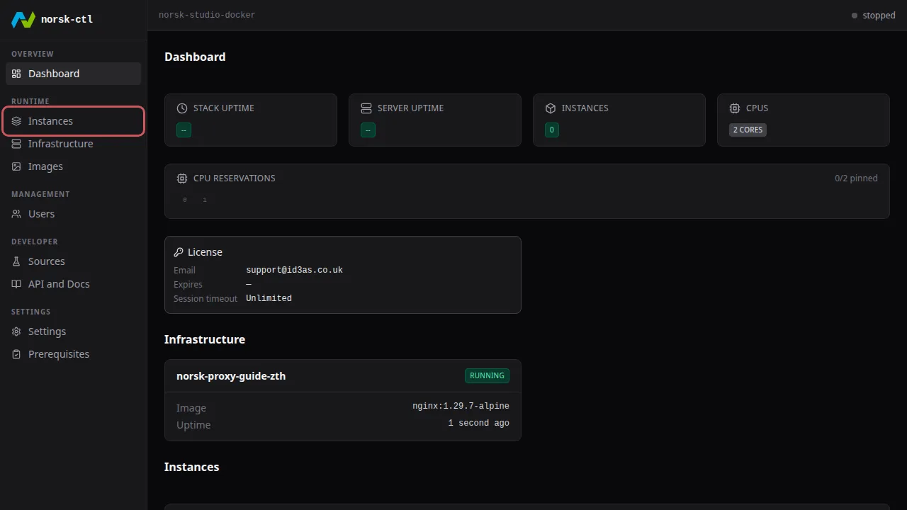 Click Instances in the sidebar