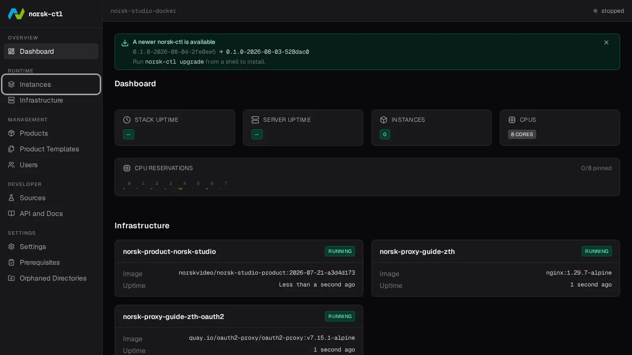 Click Instances in the sidebar