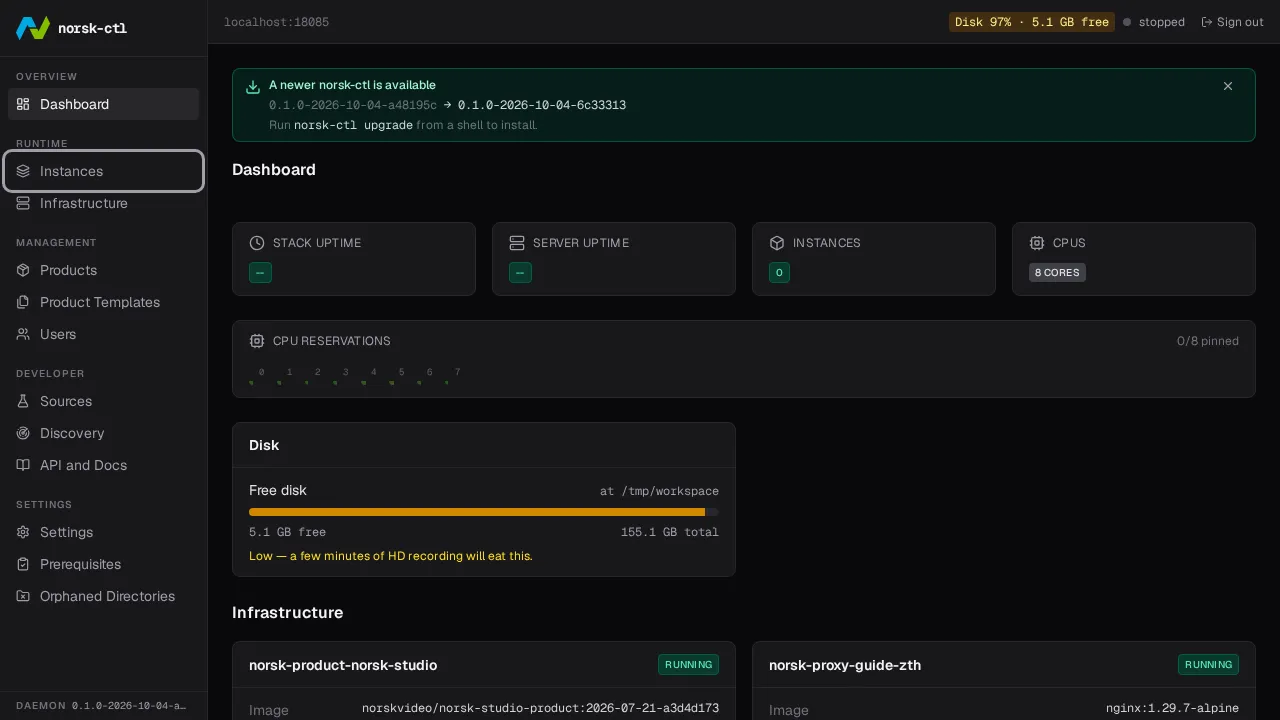 Click Instances in the sidebar