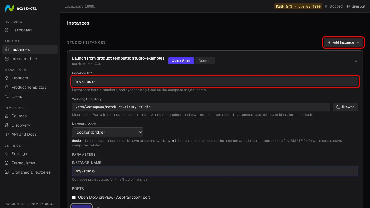 Name the instance and launch from the template