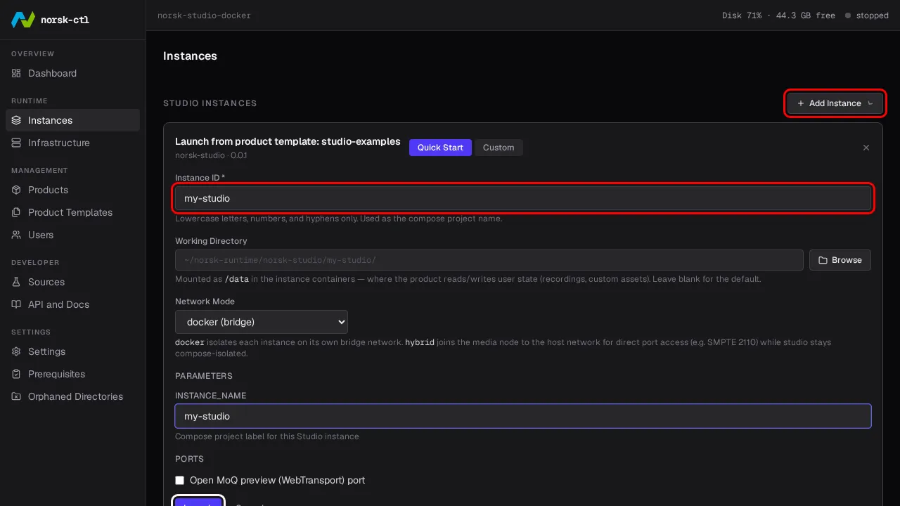 Name the instance and launch from the template