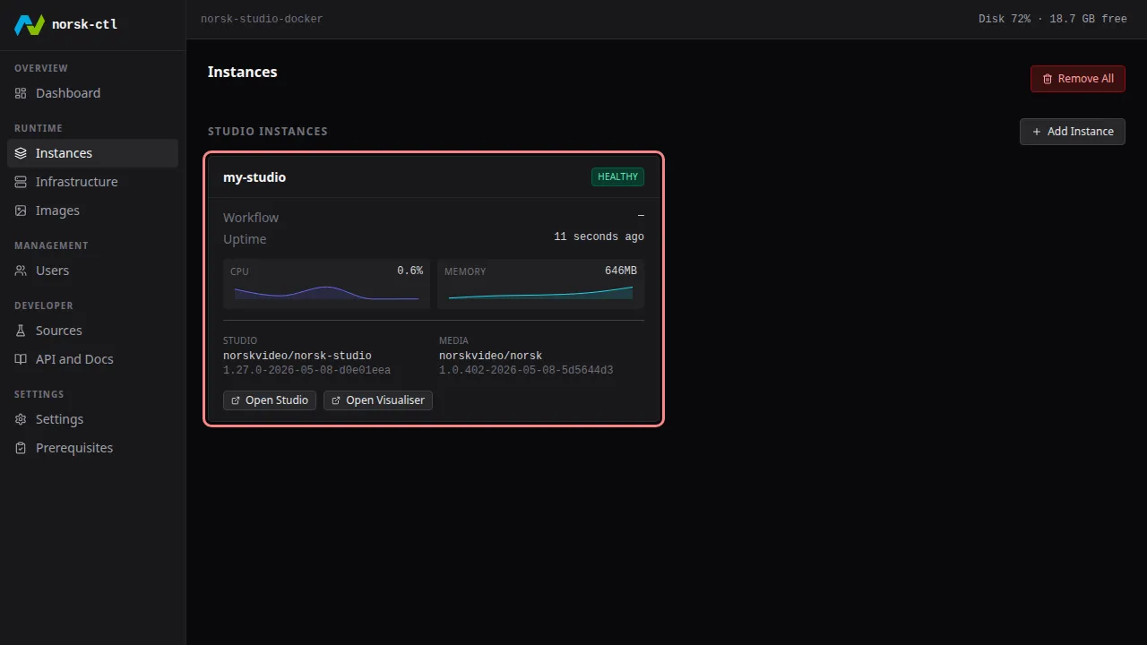 Click the instance tile to open its details